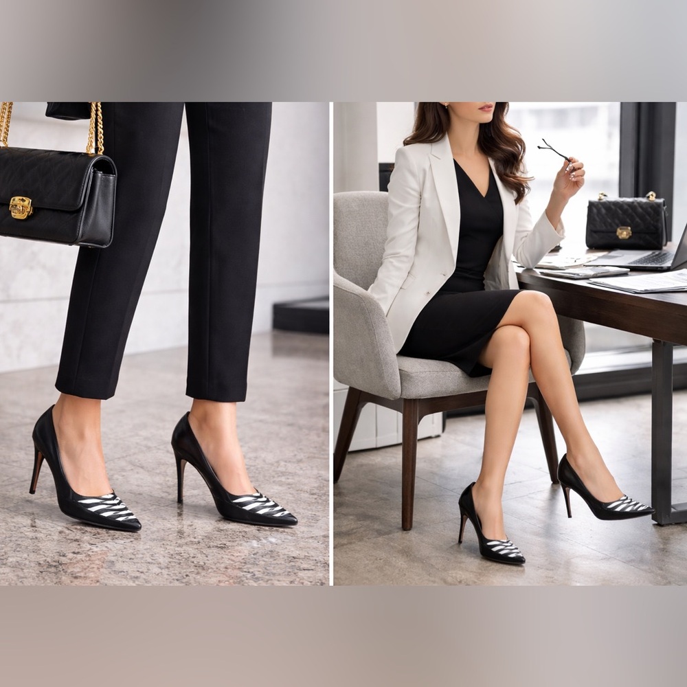 NEW  White House Black Market Leather Black Pointy Toe Pump Size 7